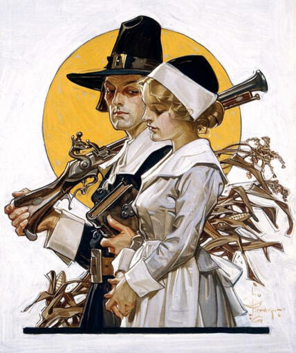 Leyendecker’s &quot;Giving Thanks,&quot; November 1910 cover art for The Woman&#39;s Magazine of St. Louis.