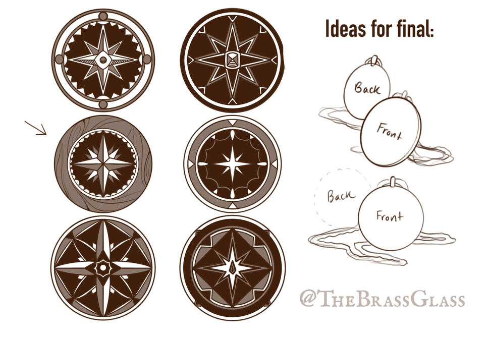 Sketches for compass necklace, which was meant to be ornamental rather than functional.